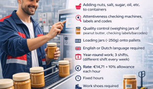 Praca przy produkcji masla orzechowego w Rotterdam / zakwaterowanie/ transport  | Maasdijk | €14.71
