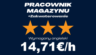 PRACA MAGAZYNOWA - ZNAJOMOŚĆ ANGIELSKIEGO | Różne lokalizacje | €14.71