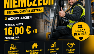 PRACA W NIEMCZECH – BEZ ZNAJOMOŚCI JĘZYKA NIEMIECKIEGO! Operatorów wózków Man-Up, | Aachen | €15.56-16.00