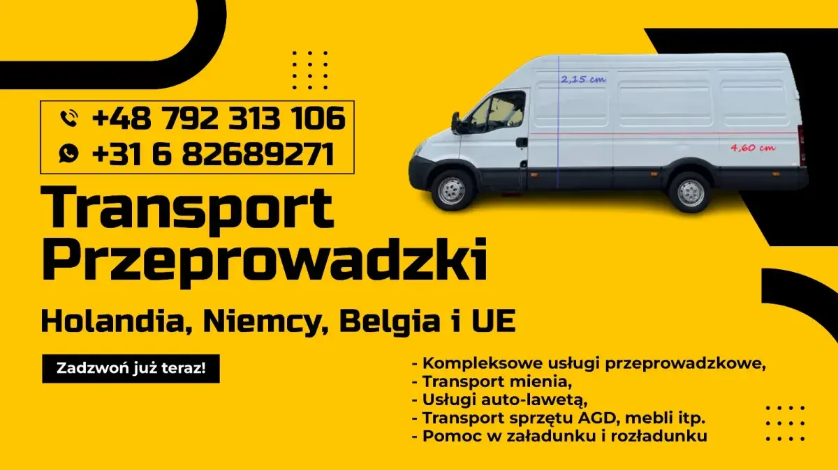 TRANSPORT - PRZEPROWADZKI NL - BE - DE - FR - DO POLSKI BUS + PRZYCZEPA 40m3