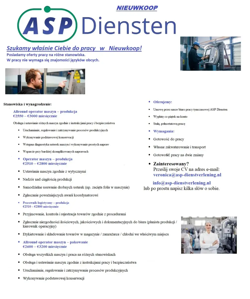 Operator maszyny przy linii produkcyjnej- Nieuwkoop