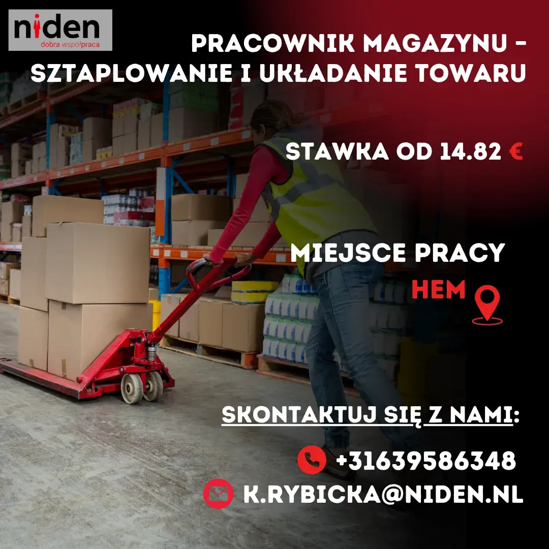 Pracownik magazynu – sztaplowanie i układanie towaru | Hem | €14.82