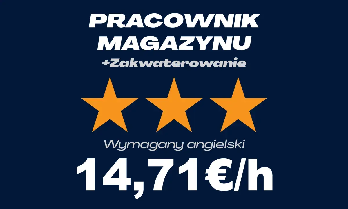 PRACA MAGAZYNOWA - ZNAJOMOŚĆ ANGIELSKIEGO | Różne lokalizacje | €14.71