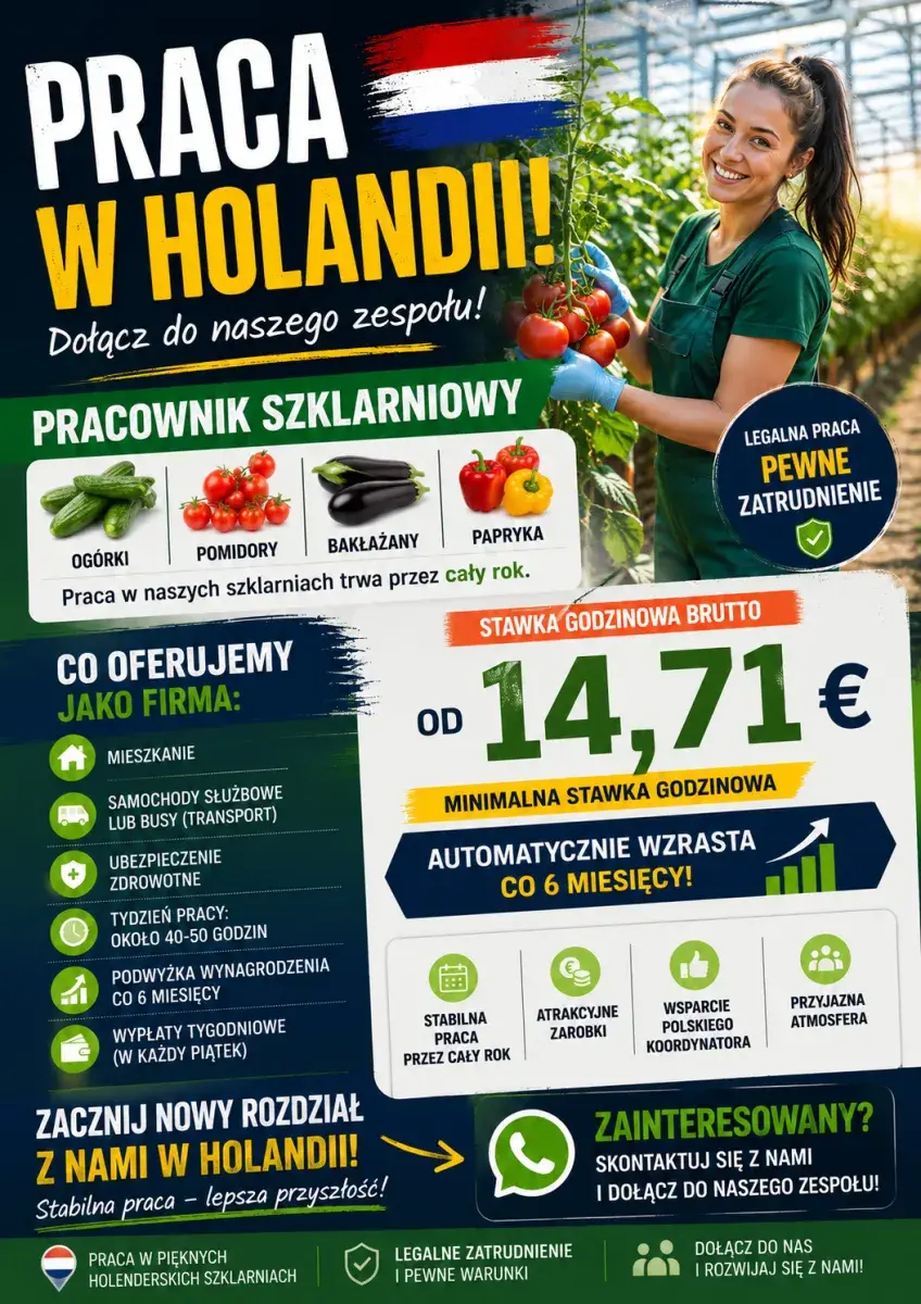 Praca w Holandii – Szklarnie | Haga | €14.71